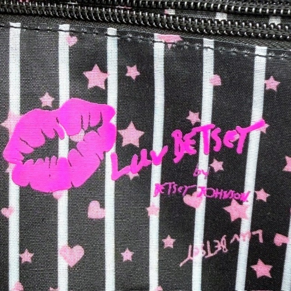 Luv Betsey by Betsey Johnson Mini Backpack Pink Black Heart Quilt Striped Chain - Picture 6 of 13